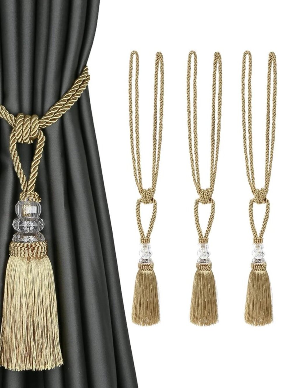 4 Pack Curtain Tiebacks Hand-Woven Holdbacks Tassels Tiebacks